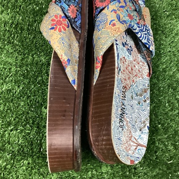 Johnny Was Sandals Leather Sunny Garden Twist Slip On Floral Blue - Picture 10 of 13
